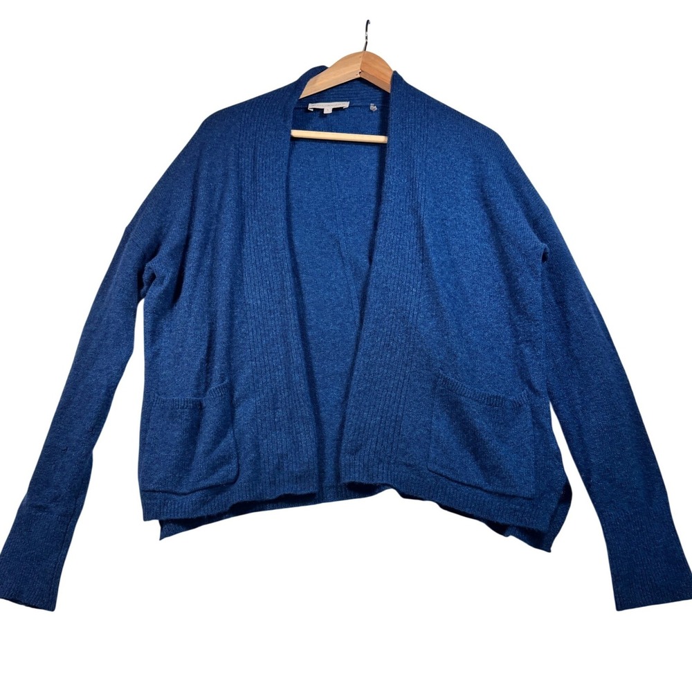 WHITE + WARREN Blue 100% Cashmere Open Front Cardigan Sweater S Cozy Soft